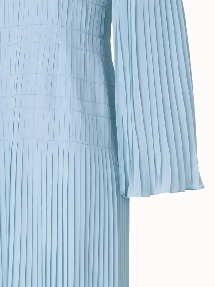 Long Pleated Gown With Long Flared Sleeves Bleached Denim Women Akris Dresses