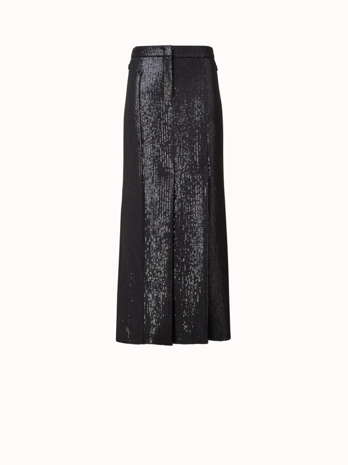 Long Sequin Covered Silk Skirt Black Women Akris Skirts