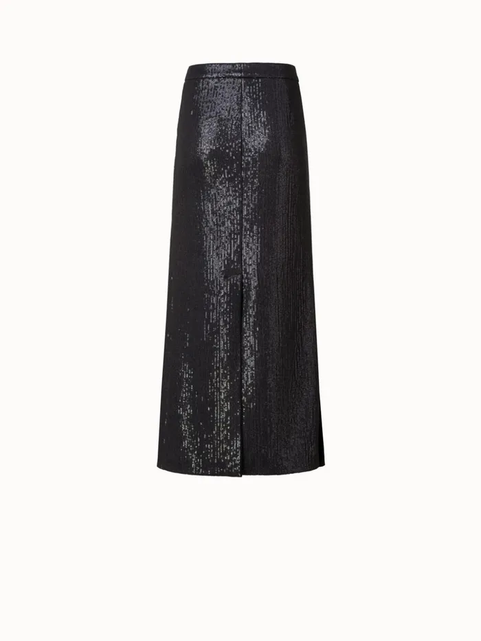 Long Sequin Covered Silk Skirt Black Women Akris Skirts