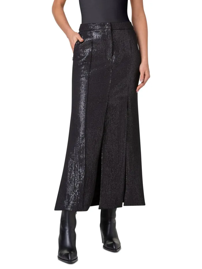 Long Sequin Covered Silk Skirt Black Women Akris Skirts