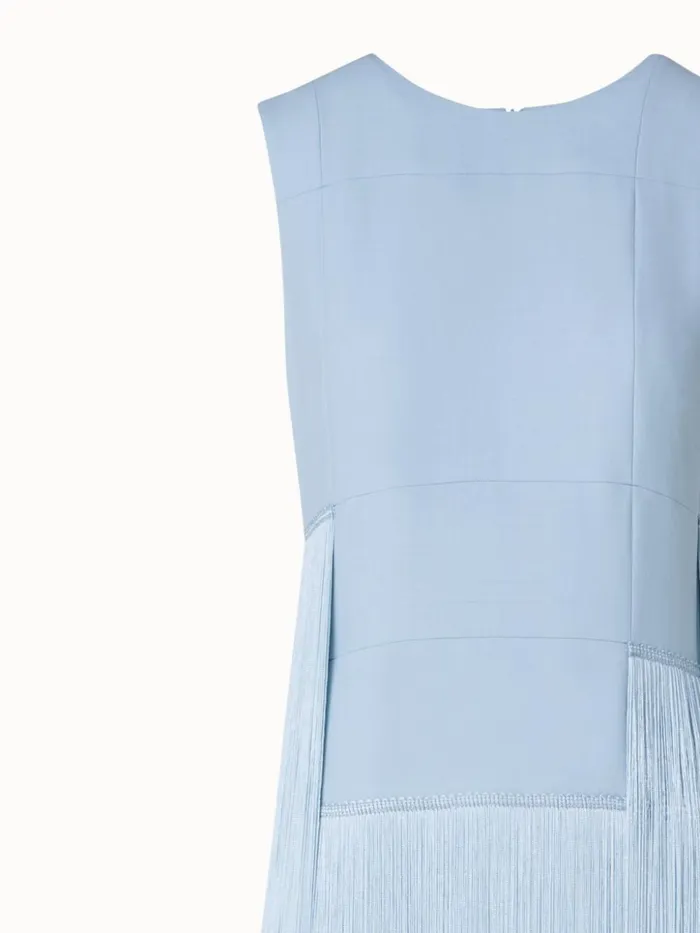 Long Silk Gown With Asymmetrical Fringes Bleached Denim Women Akris Dresses
