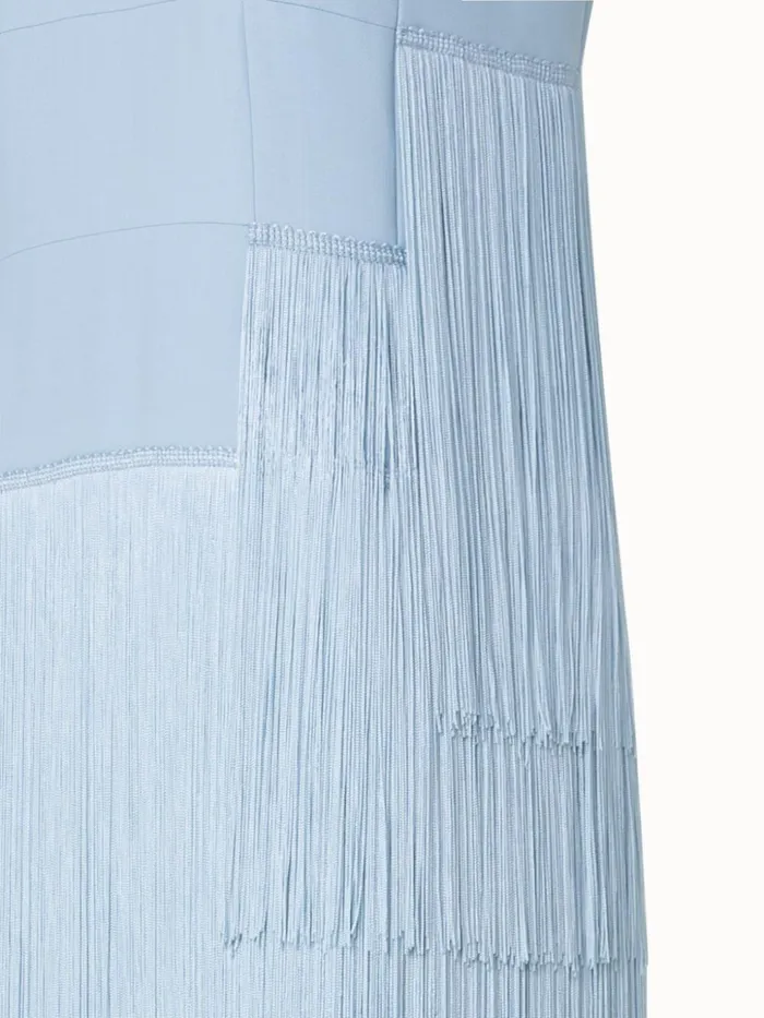 Long Silk Gown With Asymmetrical Fringes Bleached Denim Women Akris Dresses