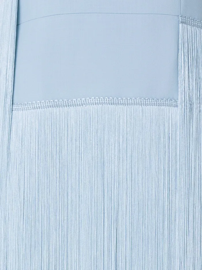 Long Silk Gown With Asymmetrical Fringes Bleached Denim Women Akris Dresses