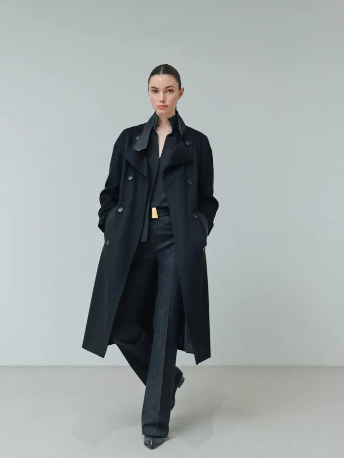 Long Sleeve Silk Crpe Blouse With Standup Collar Black Women Akris Blouses
