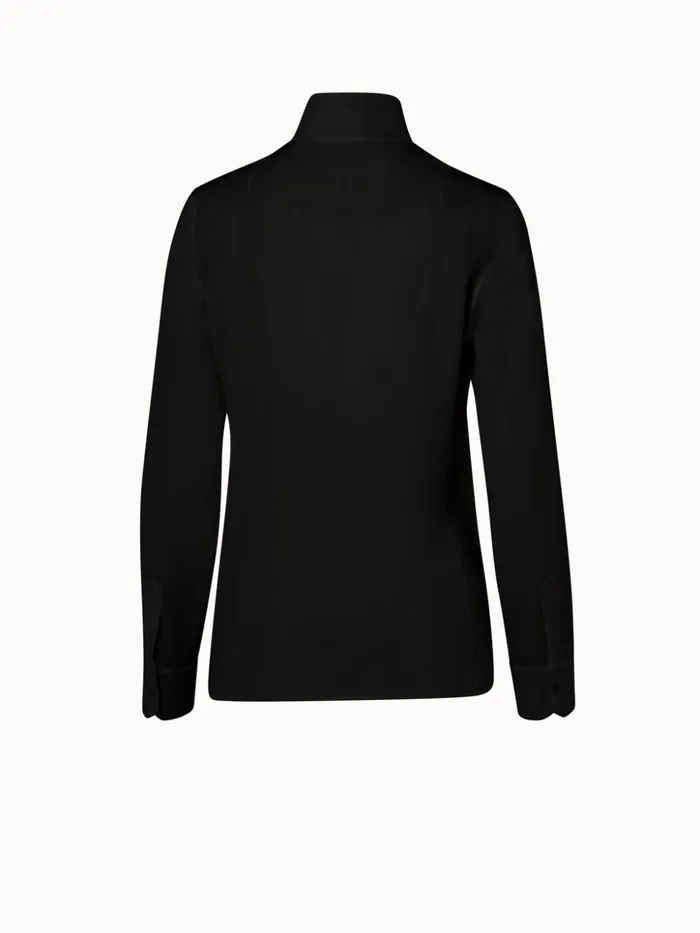 Long Sleeve Silk Crpe Blouse With Standup Collar Black Women Akris Blouses