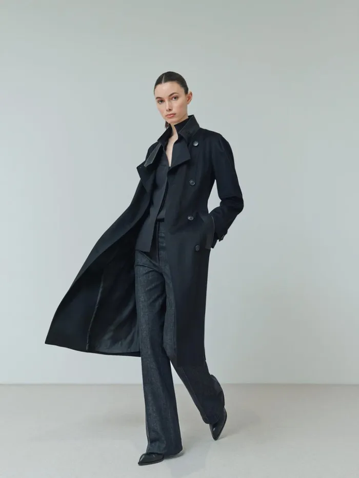 Long Sleeve Silk Crpe Blouse With Standup Collar Black Women Akris Blouses