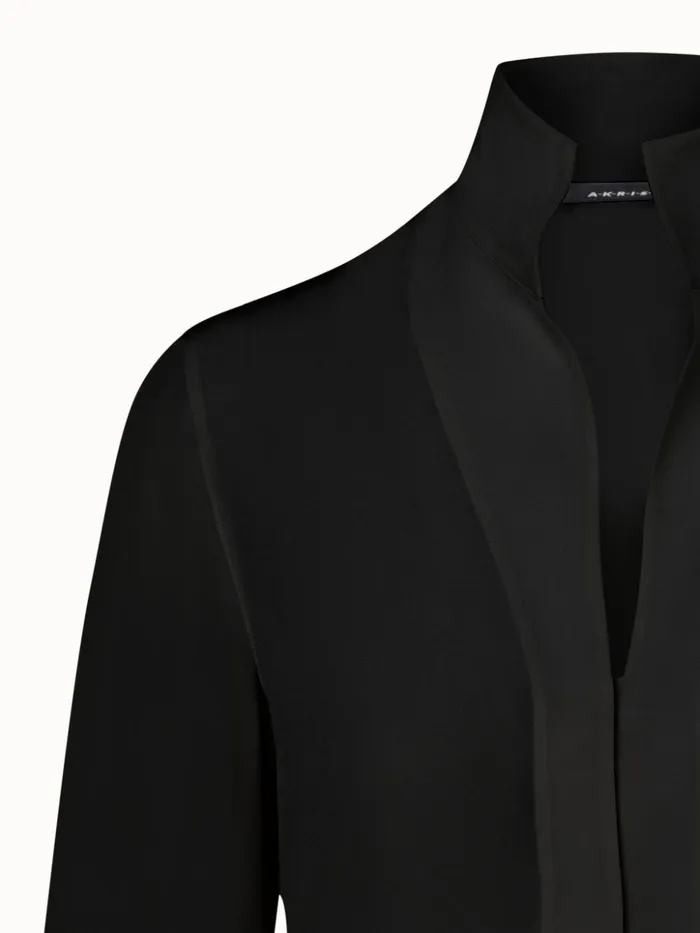 Long Sleeve Silk Crpe Blouse With Standup Collar Black Women Akris Blouses
