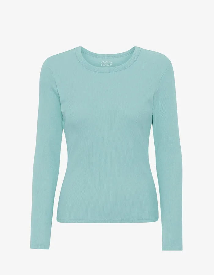 Long Sleeve Tops Women Colorfulstandard Women Organic Rib LS TShirt 8211 Teal Blue
