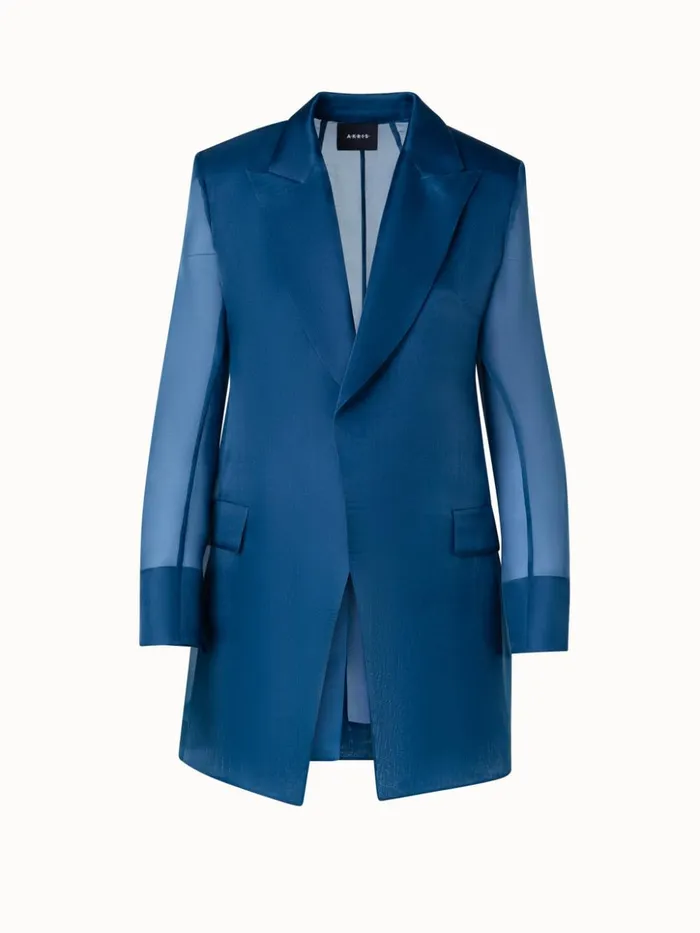 Long Tailored Silk Jacket With SemiSheer Sleeves Denim Women Akris Jackets