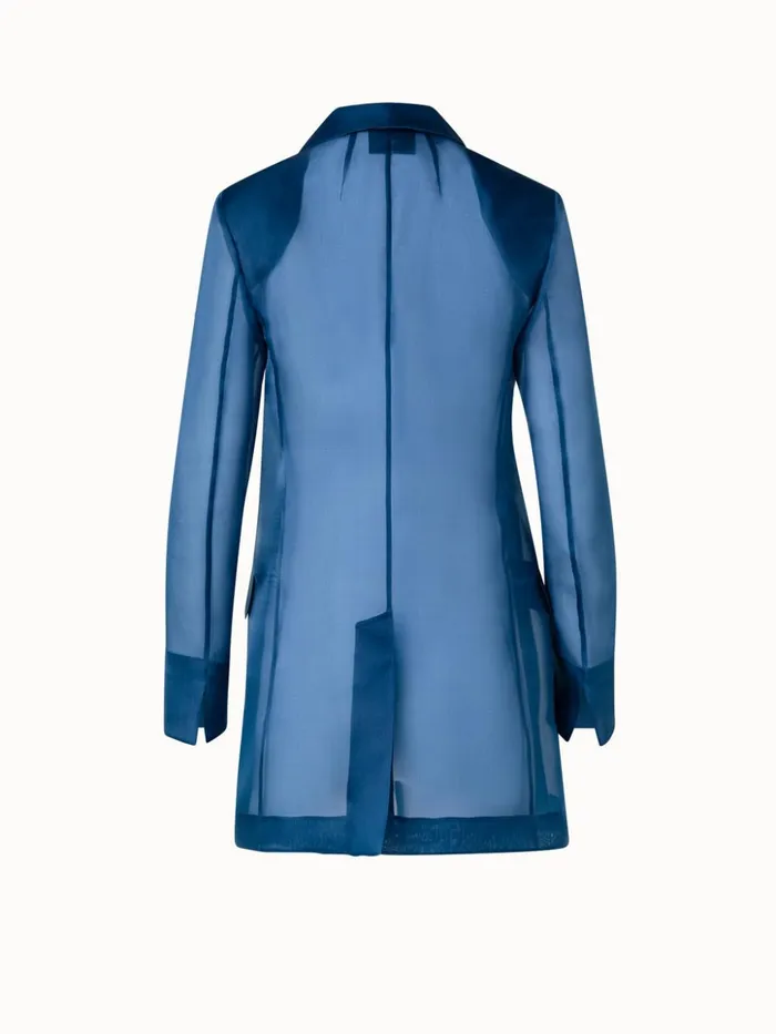 Long Tailored Silk Jacket With SemiSheer Sleeves Denim Women Akris Jackets