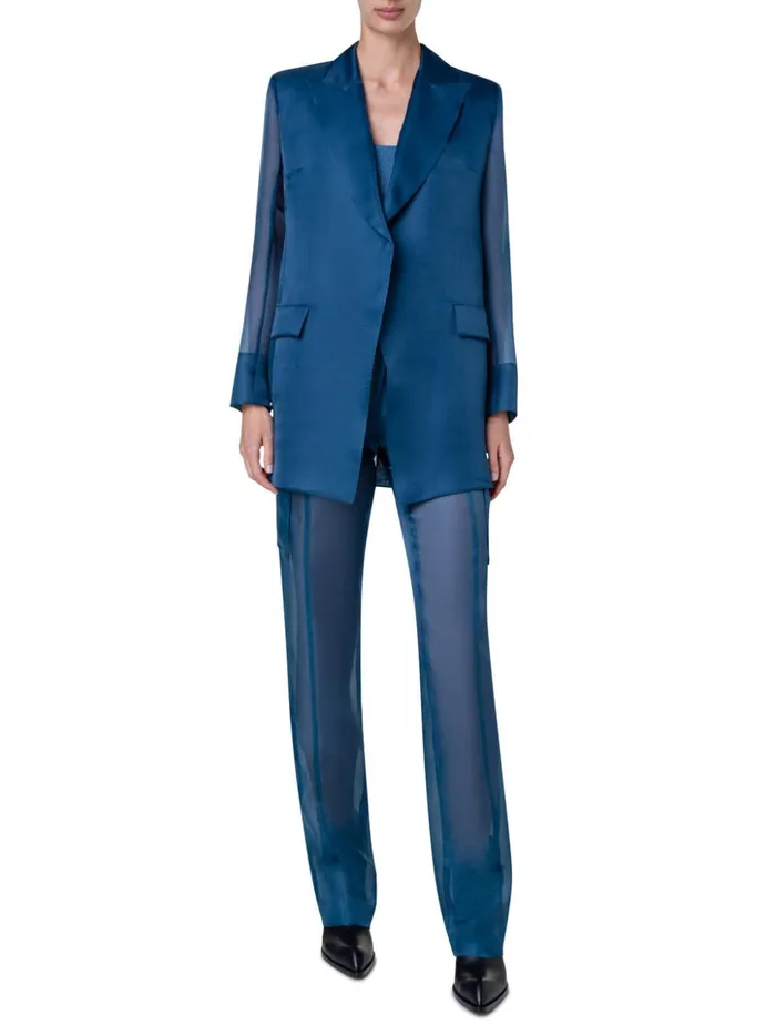 Long Tailored Silk Jacket With SemiSheer Sleeves Denim Women Akris Jackets