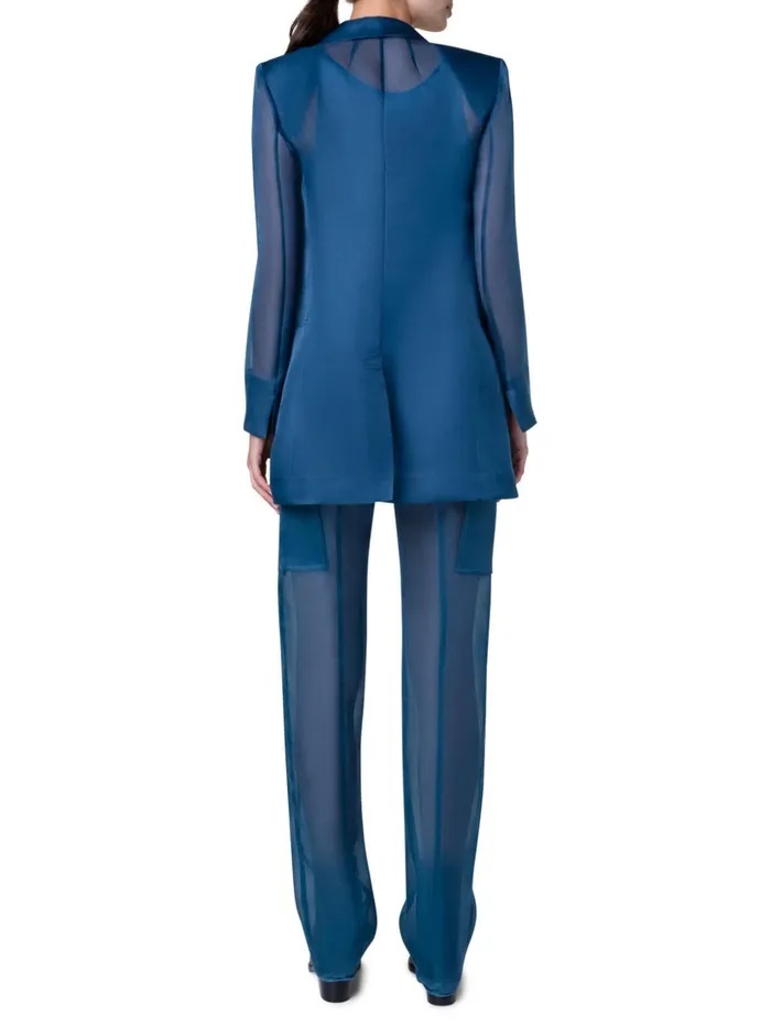 Long Tailored Silk Jacket With SemiSheer Sleeves Denim Women Akris Jackets