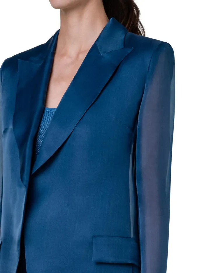 Long Tailored Silk Jacket With SemiSheer Sleeves Denim Women Akris Jackets
