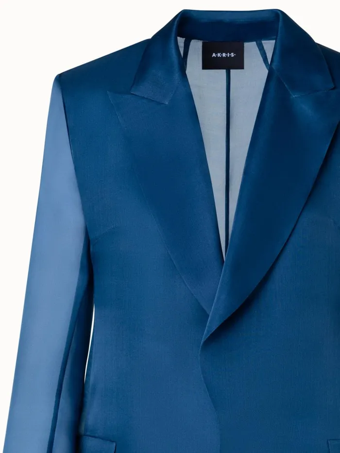 Long Tailored Silk Jacket With SemiSheer Sleeves Denim Women Akris Jackets