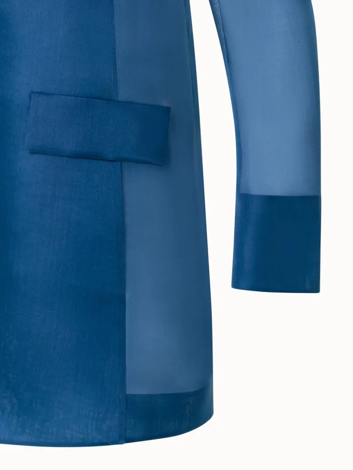 Long Tailored Silk Jacket With SemiSheer Sleeves Denim Women Akris Jackets