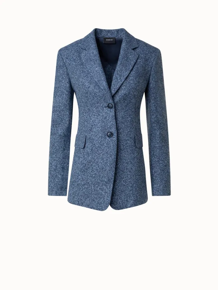 Long Tweed Flannel Jacket In Cashmere Linen Medium Denim Women Akris Jackets