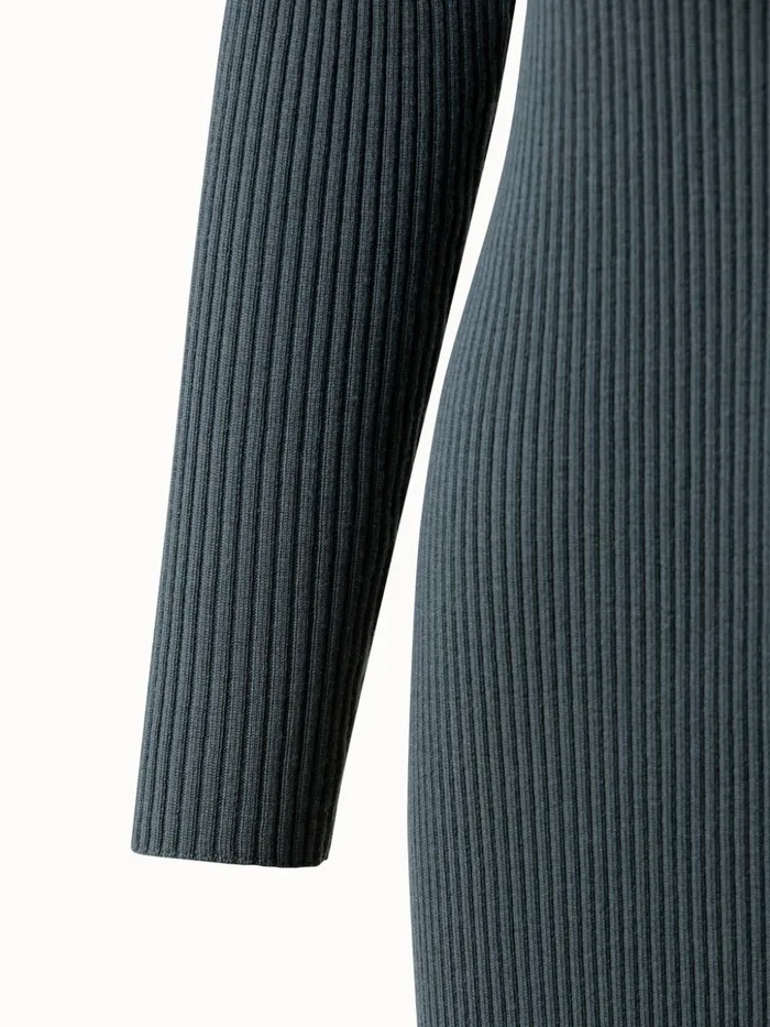 Long Wool Rib Knit Cardigan Dark Slate Women Akris Knitwear