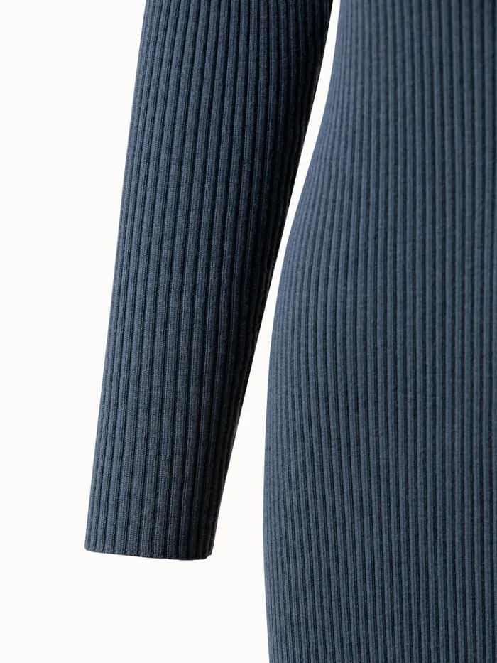 Long Wool Rib Knit Cardigan Dark Slate Women Akris Knitwear