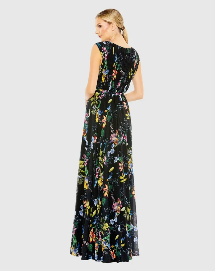Mac Duggal Pleated Floral Cap Sleeve A Line Gown Pink Multi Women Daytime Dresses Mac Duggal Pleated Floral Cap Sleeve A Line Gown Pink Multi Women Daytime Dresses