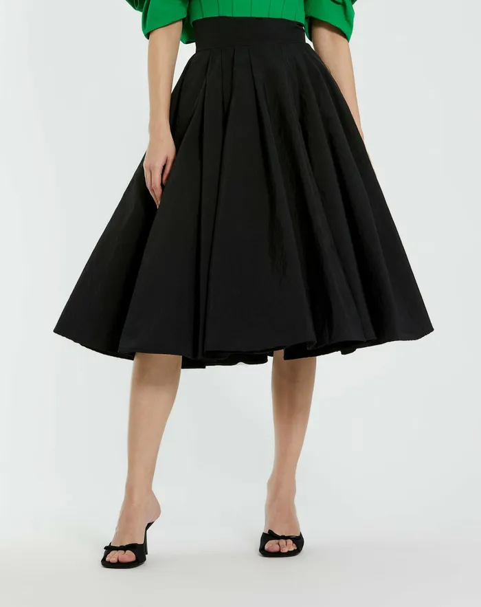 Mac Duggal The Bubbly Faille High Waisted Midi Full Circle Skirt Black Women Skirts