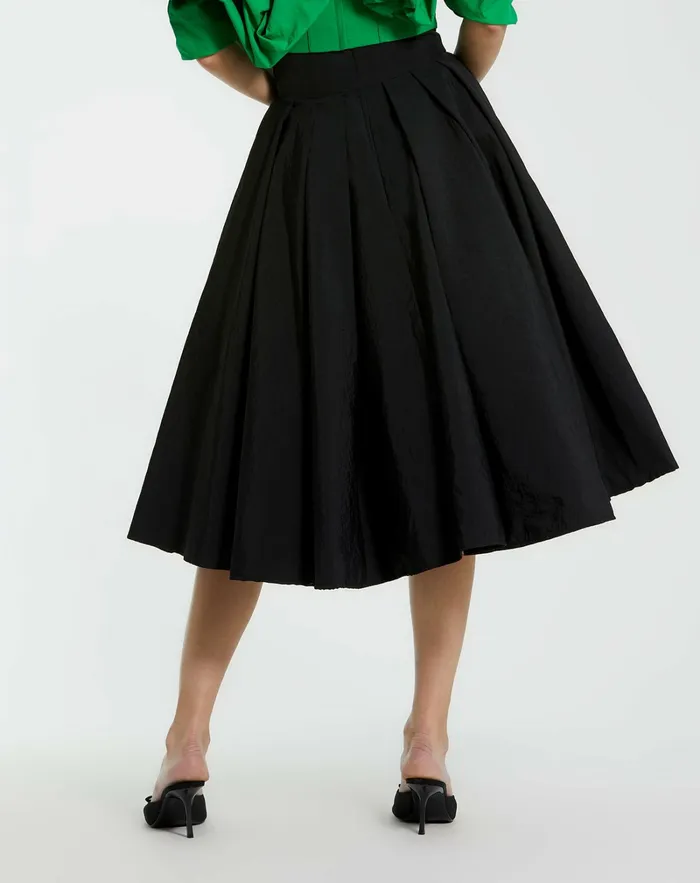 Mac Duggal The Bubbly Faille High Waisted Midi Full Circle Skirt Black Women Skirts