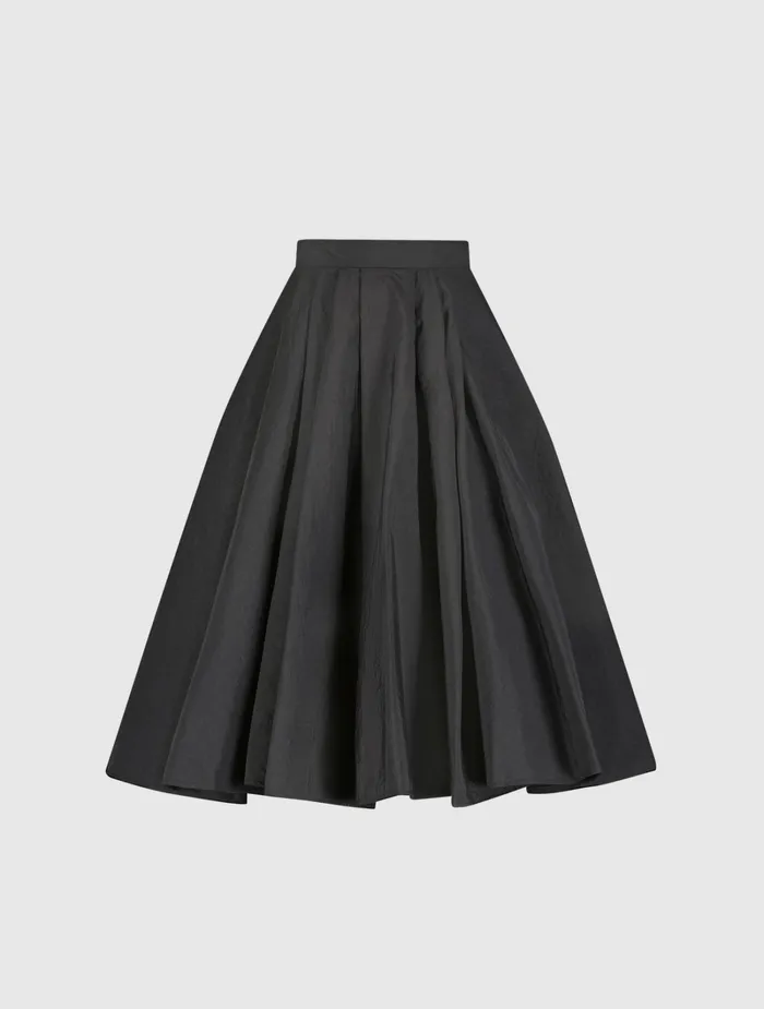Mac Duggal The Bubbly Faille High Waisted Midi Full Circle Skirt Black Women Skirts