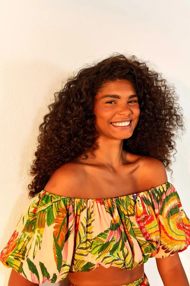 Macaw Leaves Off Shoulder Crop Top Women Farm Rio Crop Tops
