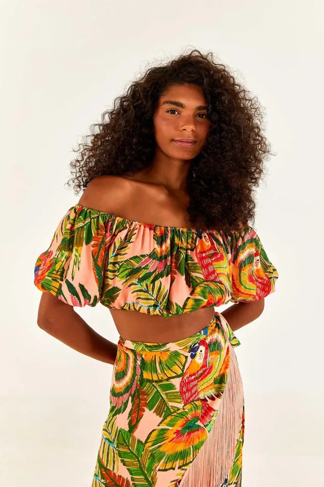 Macaw Leaves Off Shoulder Crop Top Women Farm Rio Crop Tops