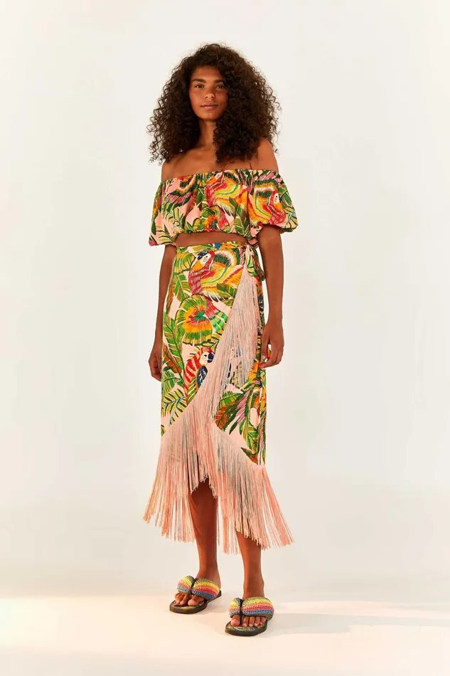 Macaw Leaves Off Shoulder Crop Top Women Farm Rio Crop Tops