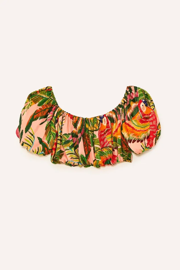 Macaw Leaves Off Shoulder Crop Top Women Farm Rio Crop Tops