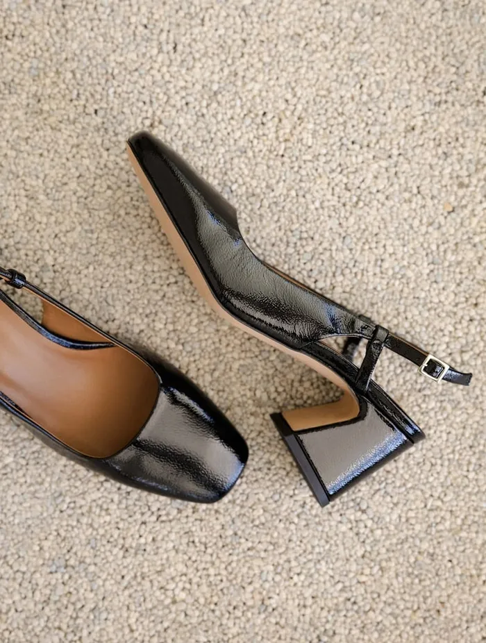 Maddie Black Vinyl Women Bobbies Pumps and Mary Janes