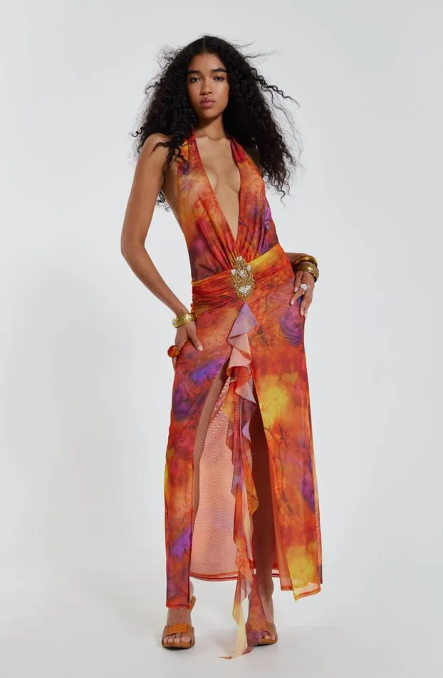 Maxi Dresses Women Jaded London Cindy Plunge Maxi Dress In Orange