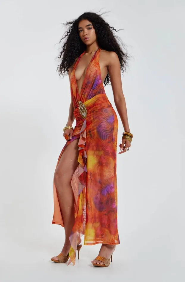 Maxi Dresses Women Jaded London Cindy Plunge Maxi Dress In Orange