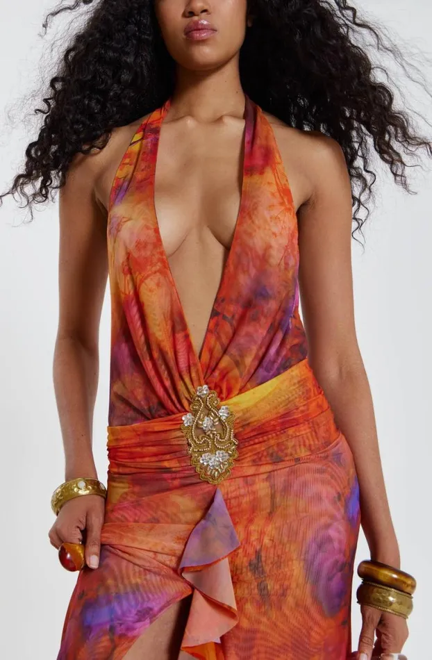Maxi Dresses Women Jaded London Cindy Plunge Maxi Dress In Orange