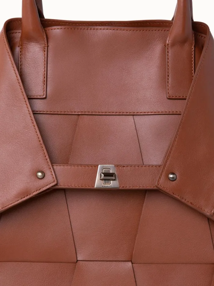 Medium Ai Messenger Bag In Braided Leather Trapezoids Caramel Women Akris Crossbody Bags