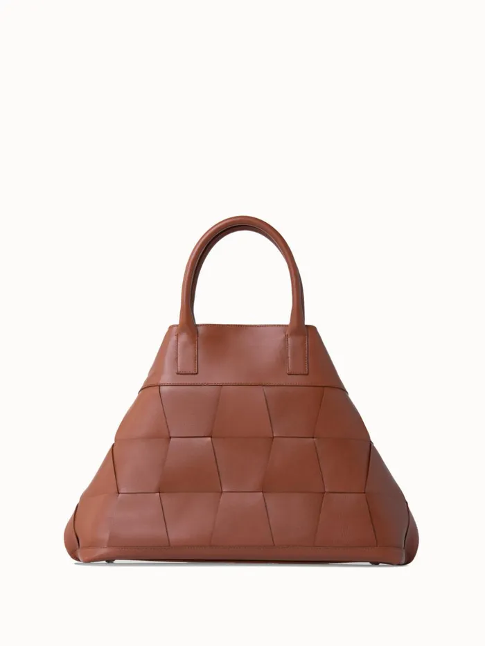 Medium Ai Messenger Bag In Braided Leather Trapezoids Caramel Women Akris Crossbody Bags