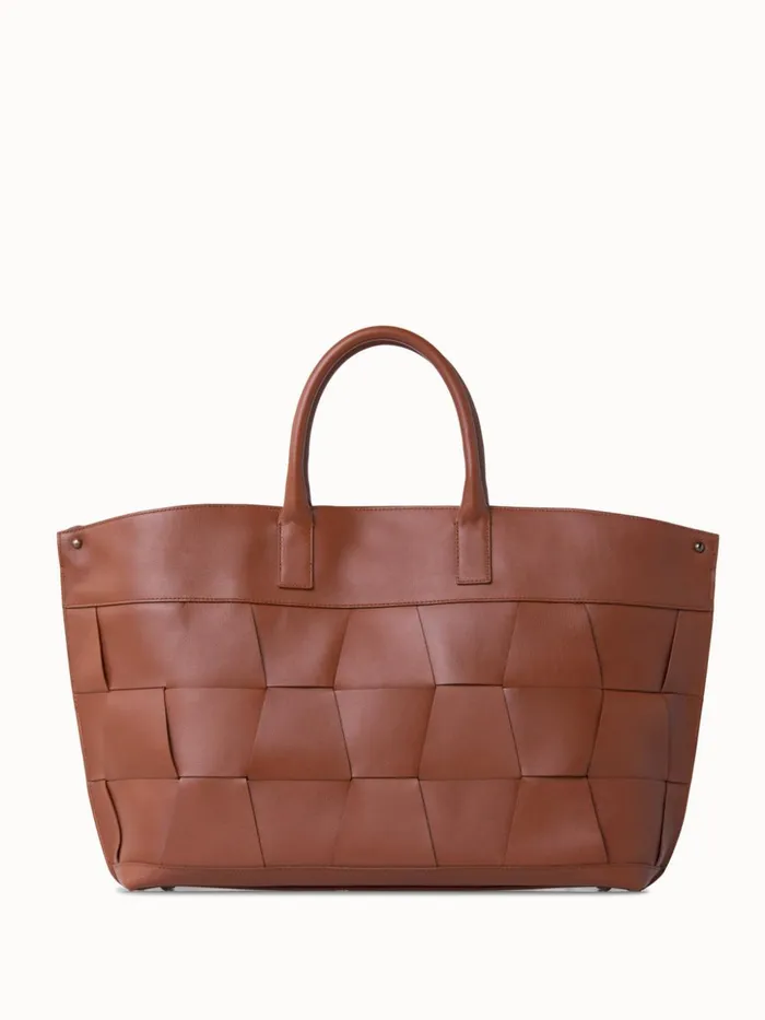 Medium Ai Messenger Bag In Braided Leather Trapezoids Caramel Women Akris Crossbody Bags