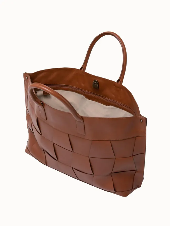 Medium Ai Messenger Bag In Braided Leather Trapezoids Caramel Women Akris Crossbody Bags