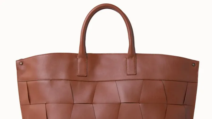 Medium Ai Messenger Bag In Braided Leather Trapezoids Caramel Women Akris Crossbody Bags