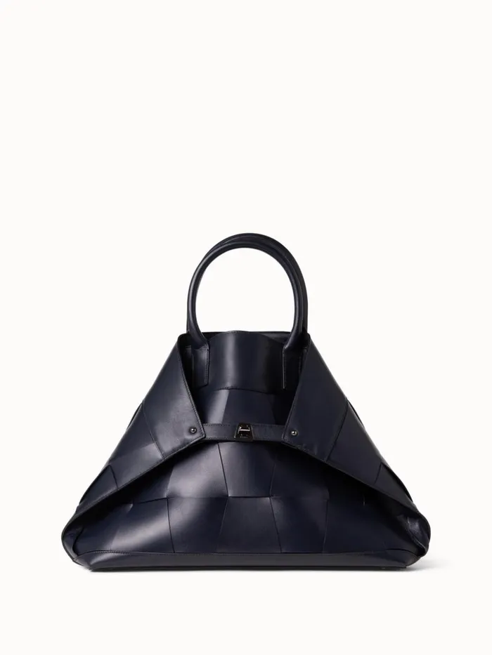 Medium Ai Messenger Bag In Braided Leather Trapezoids Denim Women Akris Crossbody Bags