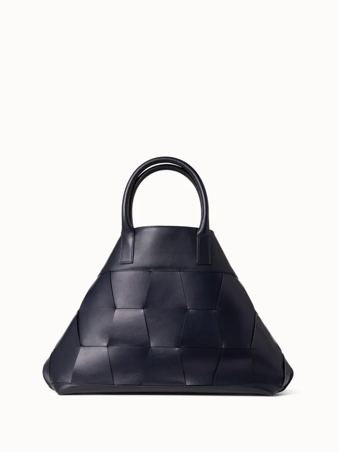 Medium Ai Messenger Bag In Braided Leather Trapezoids Denim Women Akris Crossbody Bags