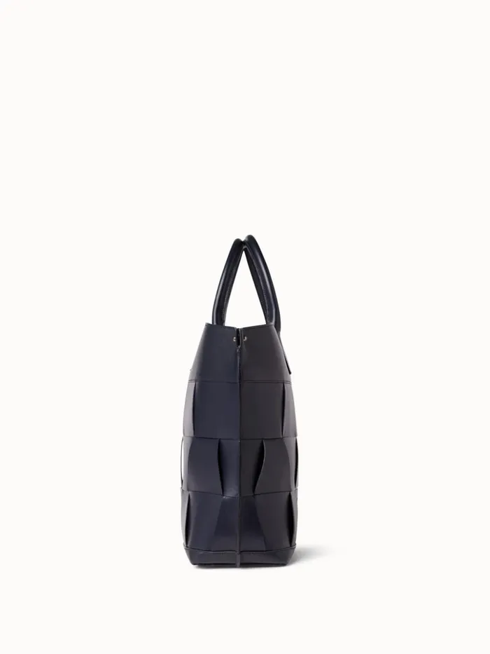 Medium Ai Messenger Bag In Braided Leather Trapezoids Denim Women Akris Crossbody Bags