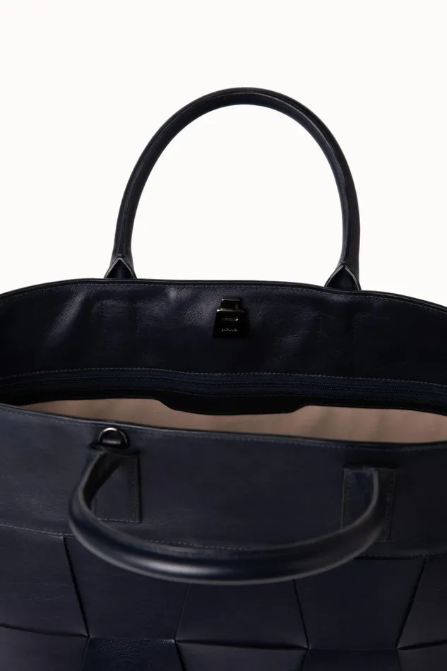 Medium Ai Messenger Bag In Braided Leather Trapezoids Denim Women Akris Crossbody Bags