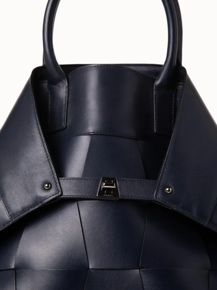 Medium Ai Messenger Bag In Braided Leather Trapezoids Denim Women Akris Crossbody Bags