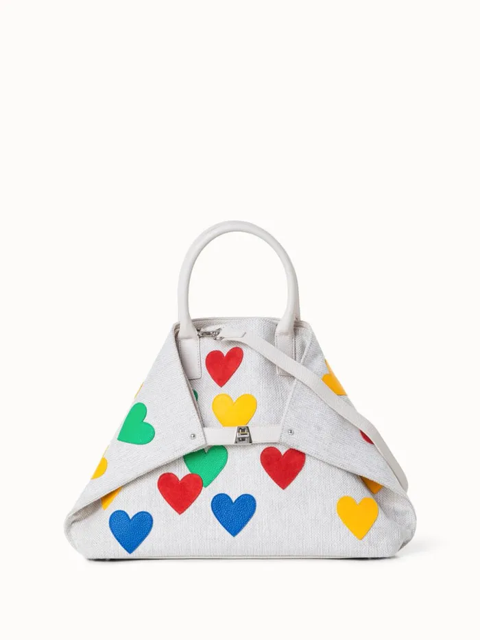 Medium Ai Messenger Bag In Canvas With Leather Hearts Multicolor Women Akris Tote Bags