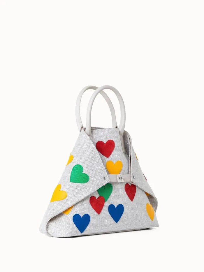 Medium Ai Messenger Bag In Canvas With Leather Hearts Multicolor Women Akris Tote Bags