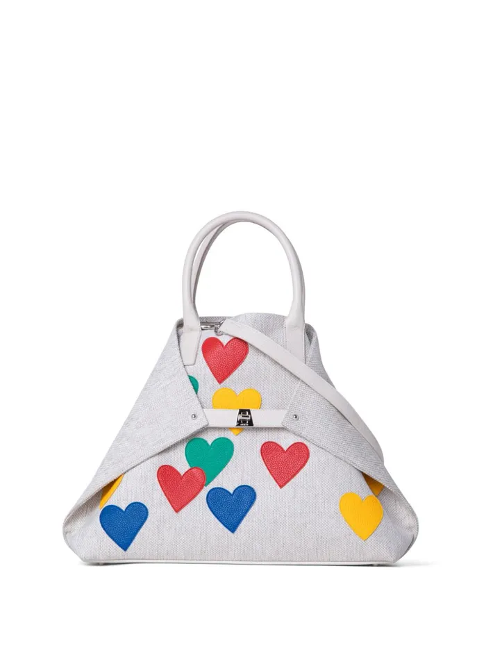 Medium Ai Messenger Bag In Canvas With Leather Hearts Multicolor Women Akris Tote Bags
