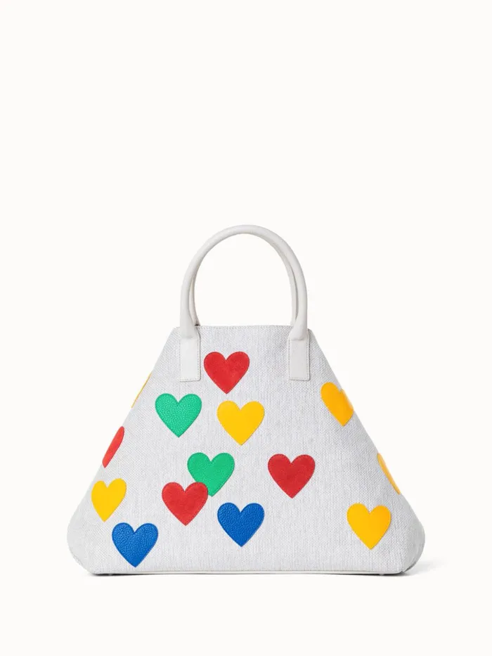 Medium Ai Messenger Bag In Canvas With Leather Hearts Multicolor Women Akris Tote Bags