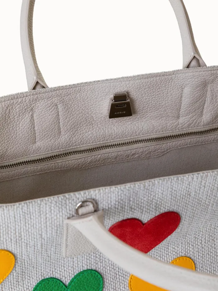 Medium Ai Messenger Bag In Canvas With Leather Hearts Multicolor Women Akris Tote Bags