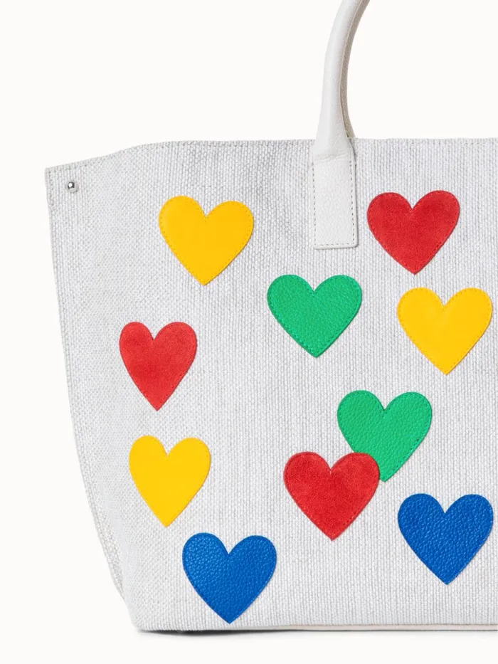 Medium Ai Messenger Bag In Canvas With Leather Hearts Multicolor Women Akris Tote Bags